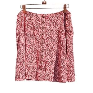 American Eagle Red Floral Button Front Mini Skirt Feminine Floral Cottage Sz 8‎